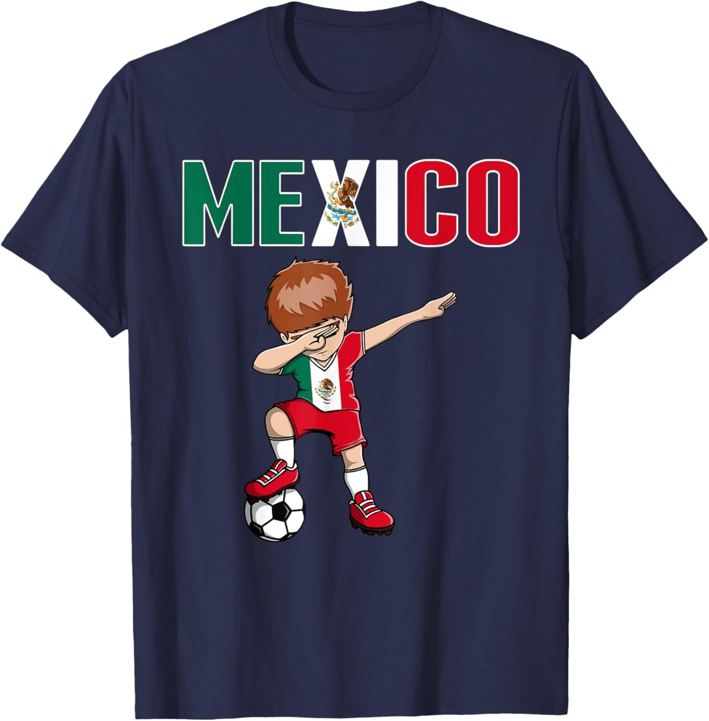 Dabbing Soccer Boy Mexico Soccer Fans Jersey Mexican Flag T-Shirt - T-Shirt | Navy