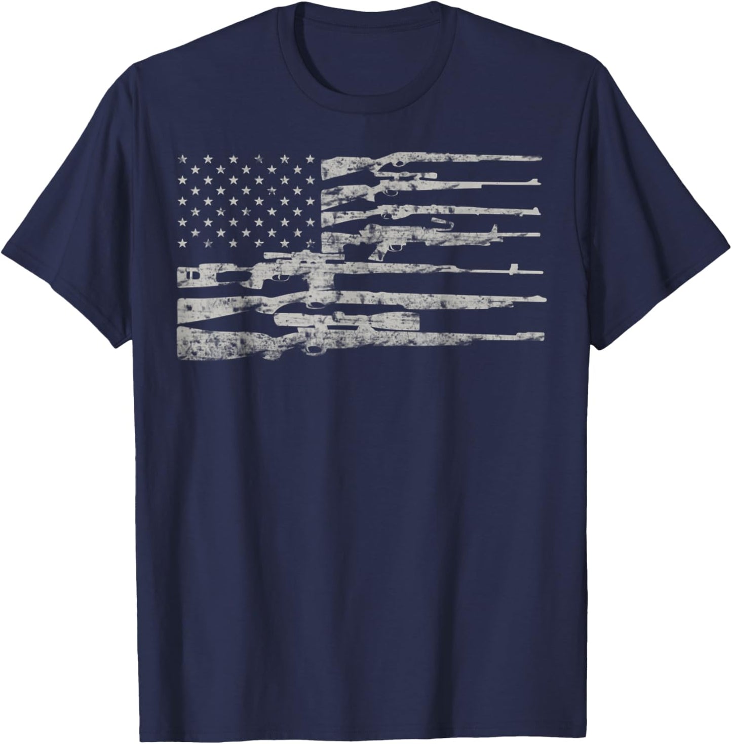 Big American Flag With Machine Guns 2A Flag Men T-Shirt - T-Shirt | Navy