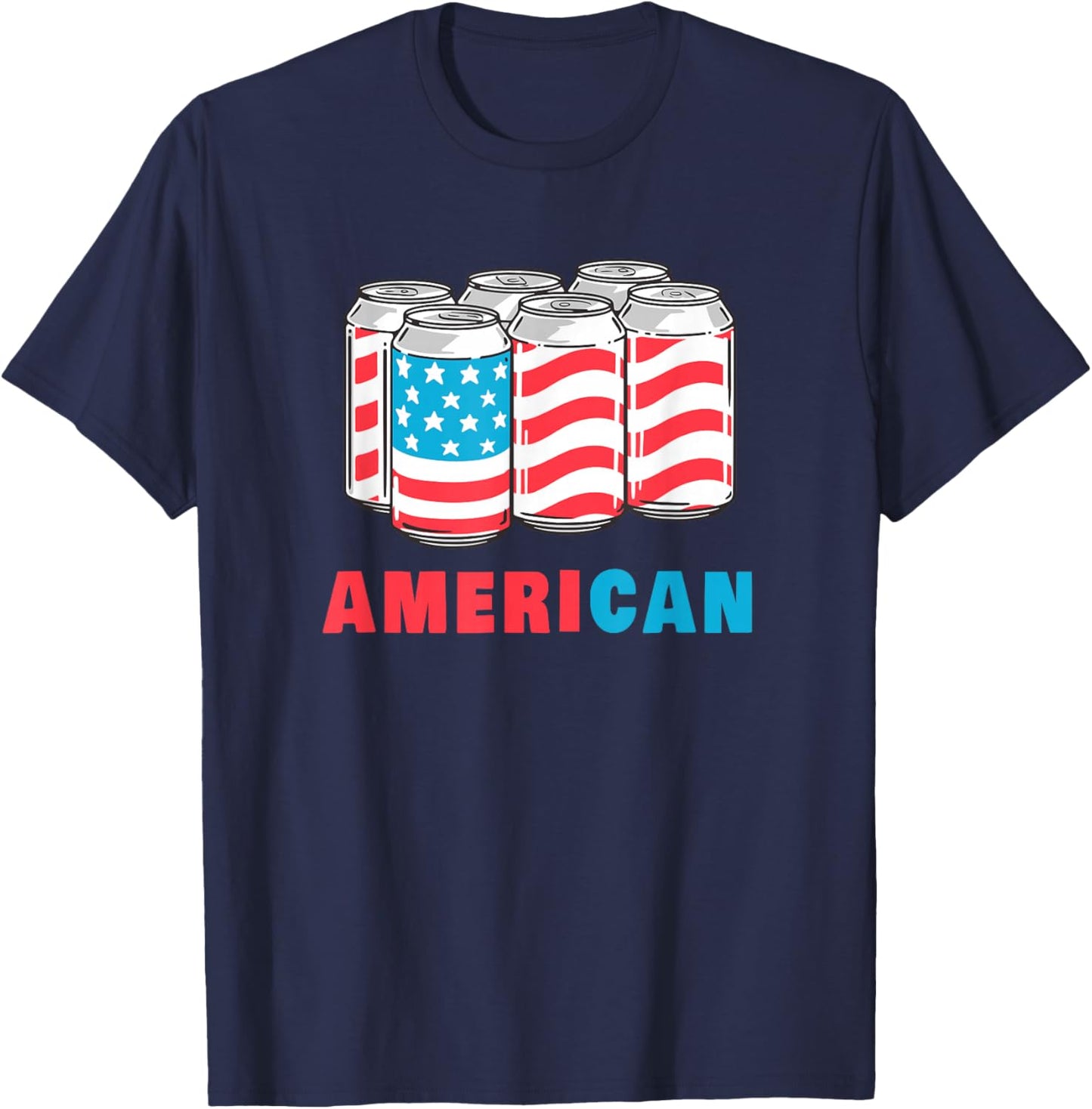 AmeriCan Funny 4th of July Beer Patriotic USA Flag T-Shirt - T-Shirt | Navy