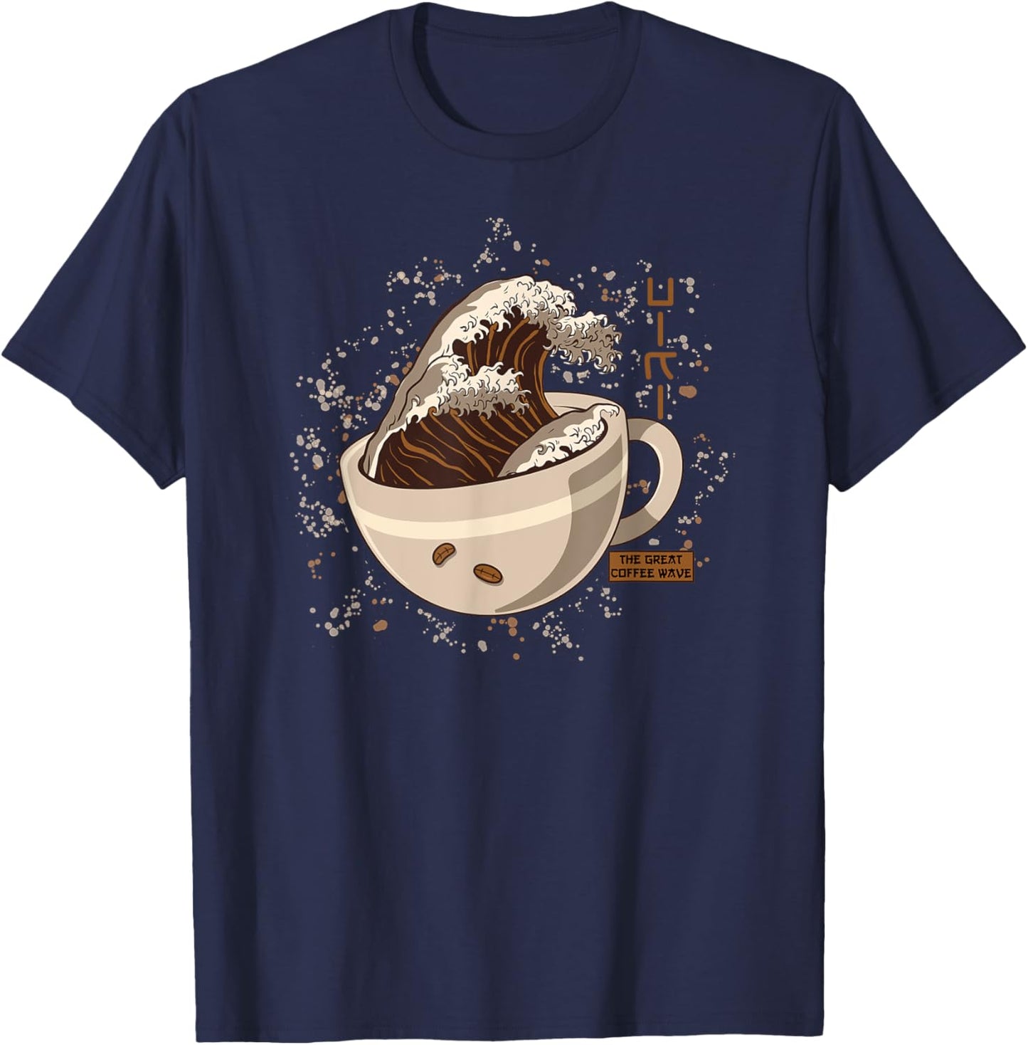 The Great Wave Kanagawa Coffee in Mug T-Shirt - T-Shirt | Navy