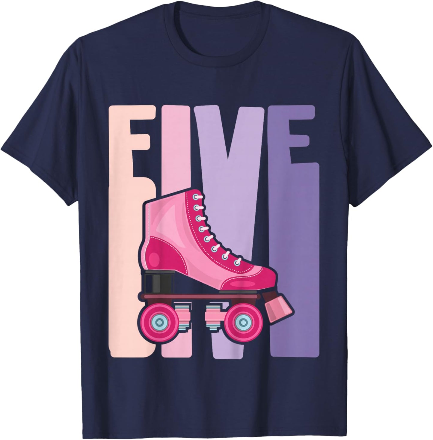 5 Year Old Cute Roller Skating Birthday Girl 5th B-day T-Shirt - T-Shirt | Navy