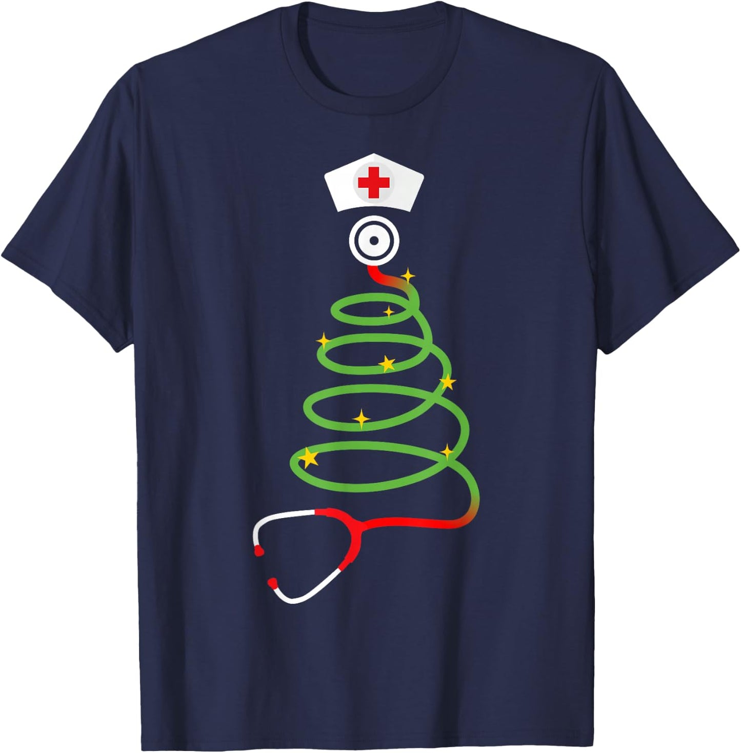 Funny christmas tree with stethoscope nurse hospital xmas T-Shirt - T-Shirt | Navy