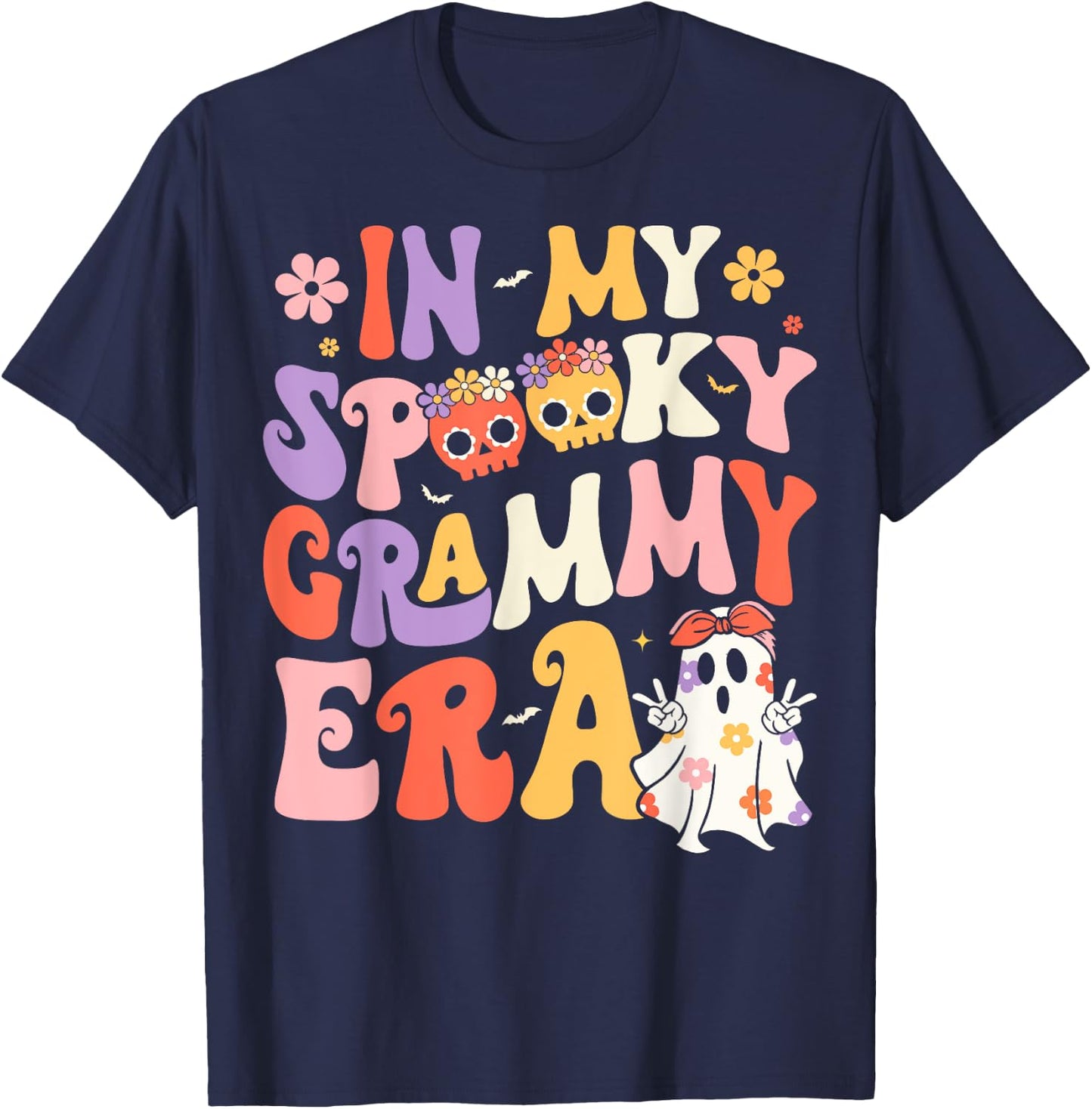 In My Spooky Grammy Era Groovy Ghost Halloween Grandma T-Shirt - T-Shirt | Navy