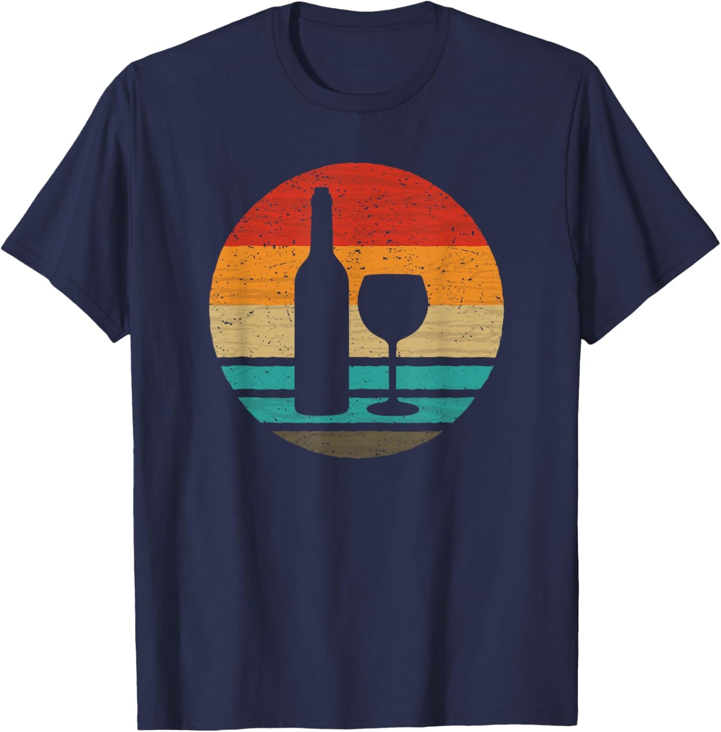 Wine Bottle Glass Retro Style Vintage T-Shirt - T-Shirt | Navy