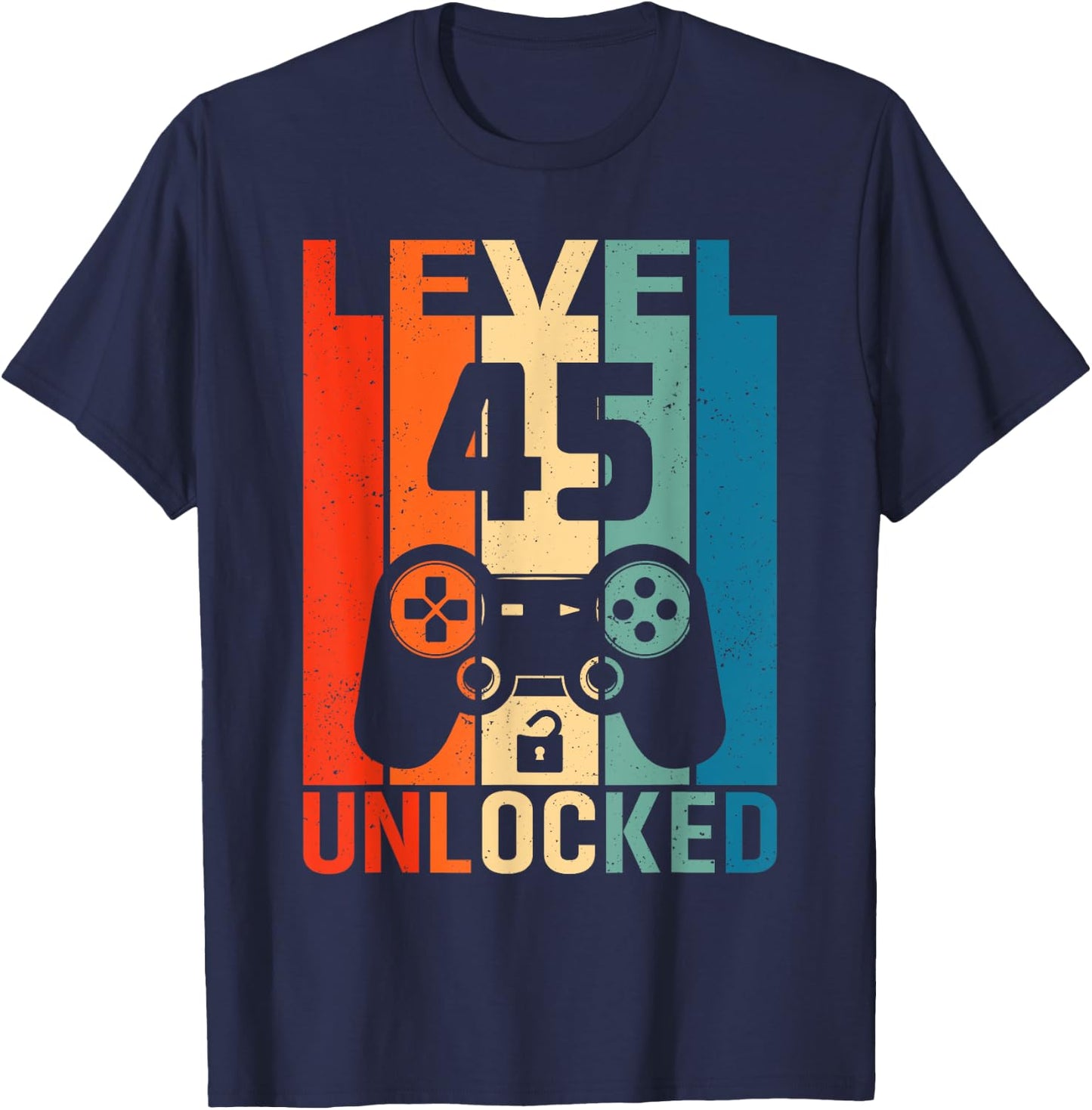 Level 45 Unlocked Video Gamer Shirt 45th Birthday Vintage T-Shirt - T-Shirt | Navy