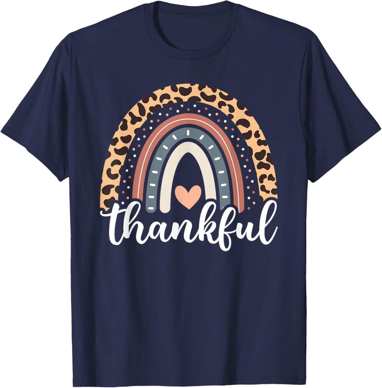 Thankful Thanksgiving Rainbow Leopard Print 2024 Women Girls T-Shirt - T-Shirt | Navy