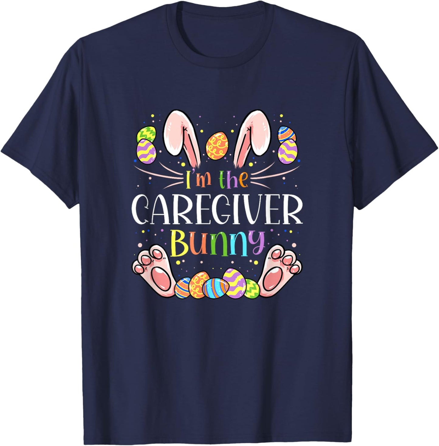 Caregiver Easter Matching Family Party Bunny Face Costume T-Shirt - T-Shirt | Navy