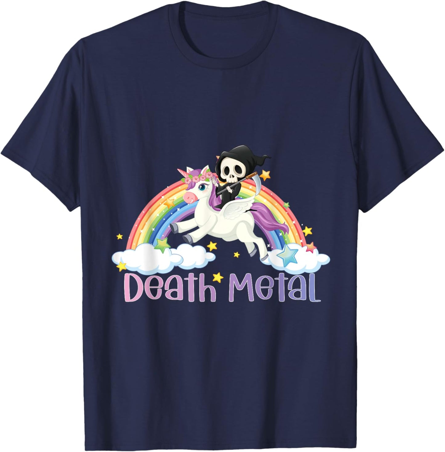 Grim Reaper Rainbow Colorful Stars Unicorn Death-Metal T-Shirt - T-Shirt | Navy