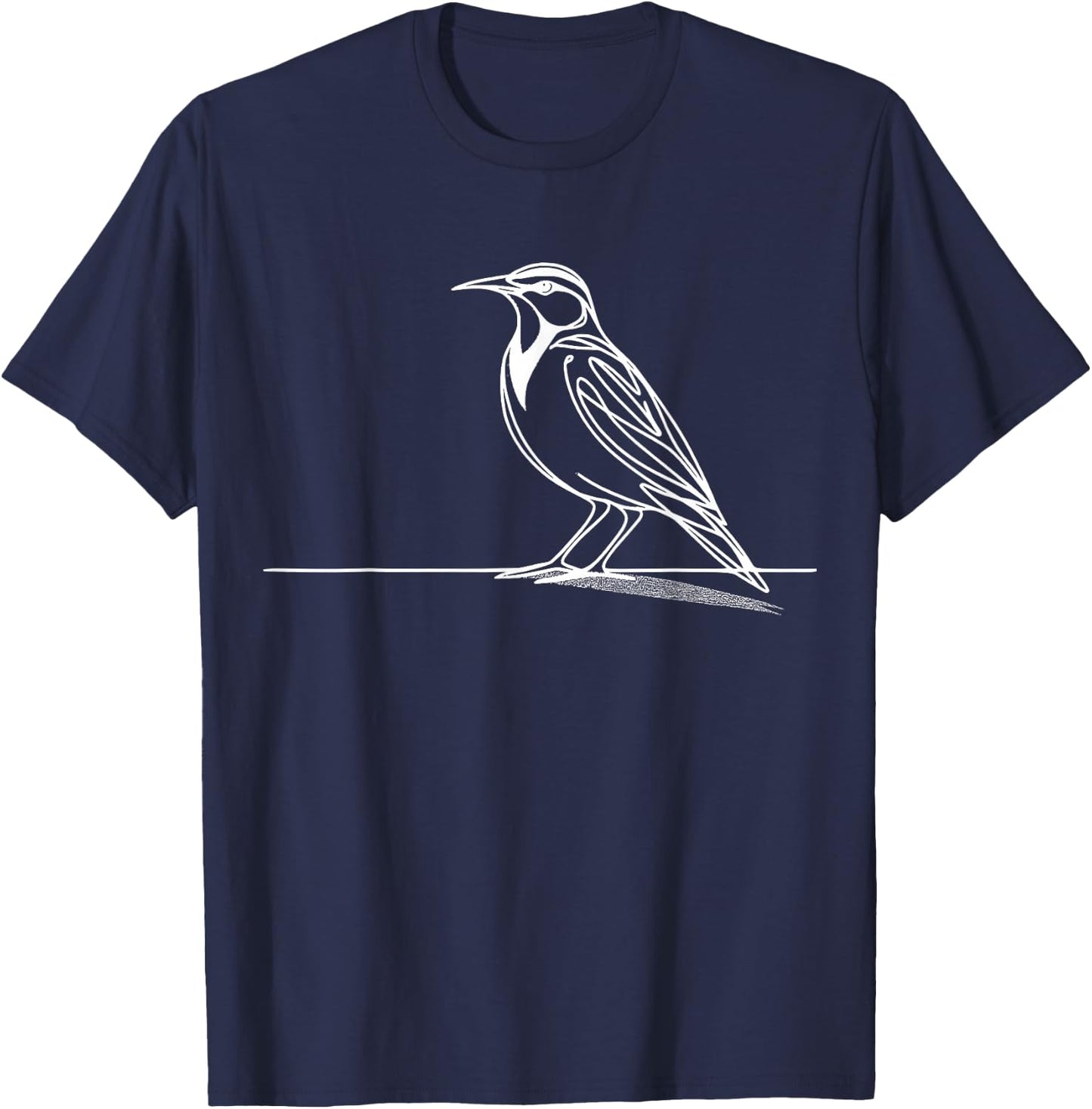 Eastern Meadowlark Line Art Birdwatcher T-Shirt - T-Shirt | Navy