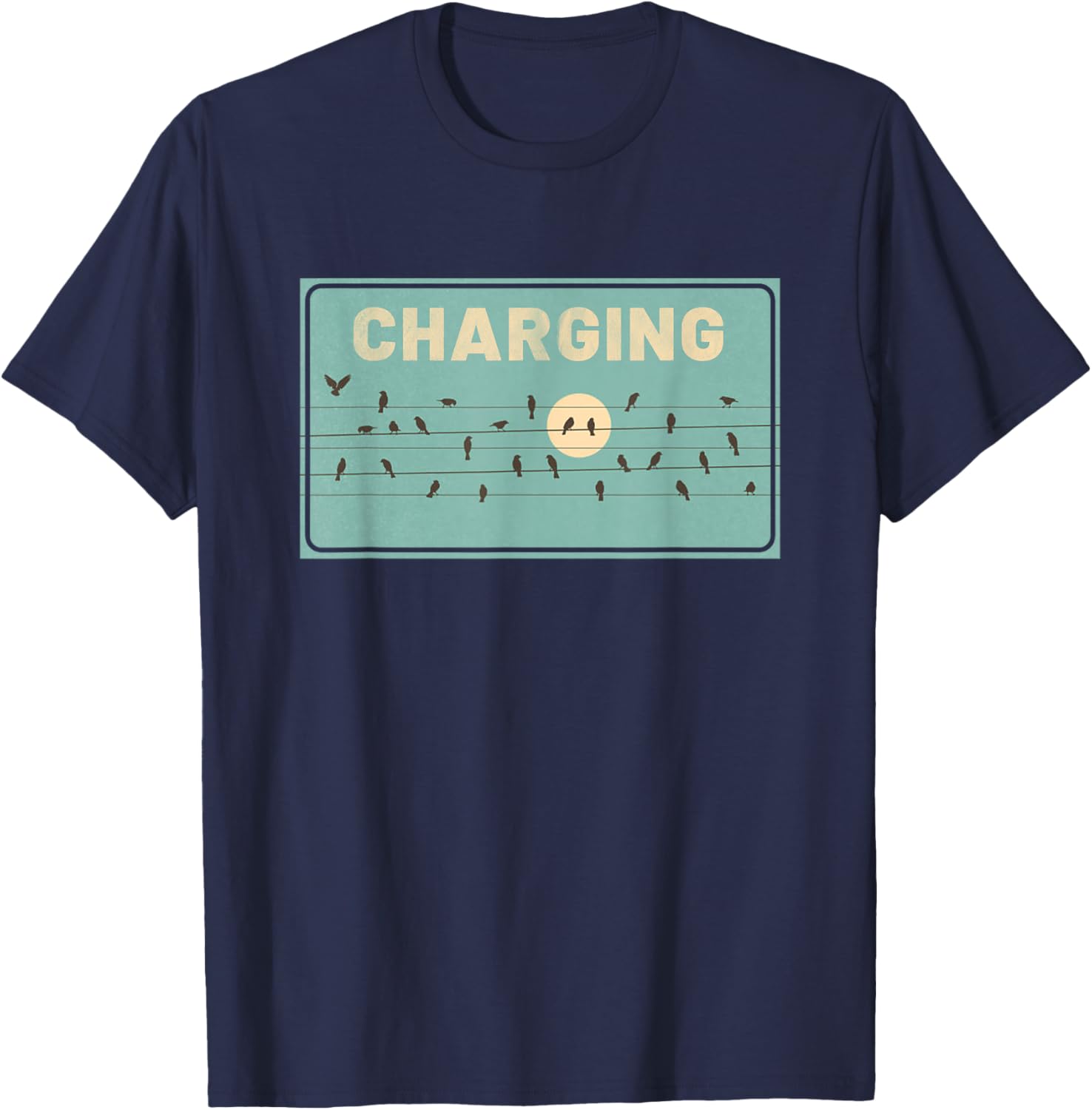 Birds Charging on Powerlines T-Shirt - T-Shirt | Navy
