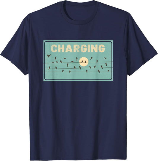 Birds Charging on Powerlines T-Shirt - T-Shirt | Navy