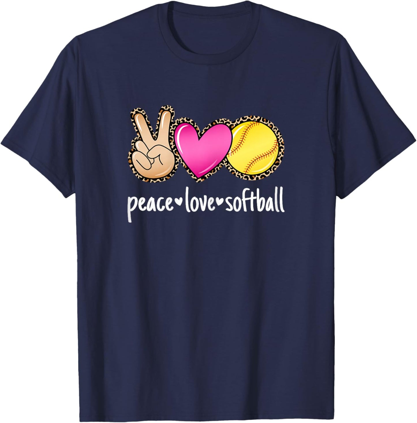 Peace Love Softball Leopard Print Women Girls Cute Softball T-Shirt - T-Shirt | Navy