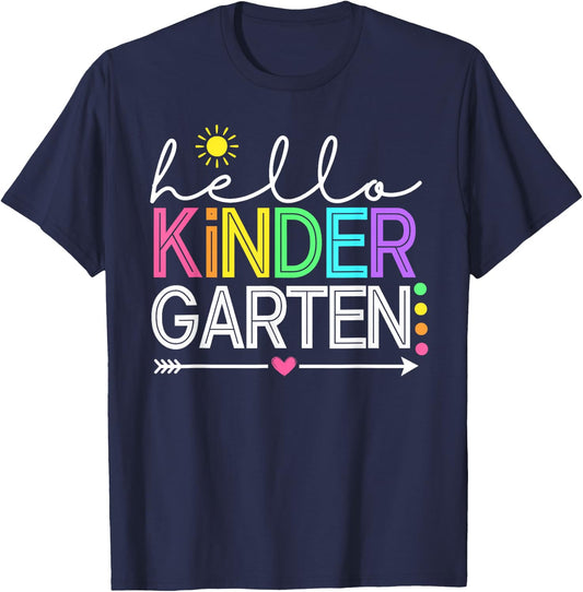 Hello Kindergarten for Teacher and Student - Back to School T-Shirt - T-Shirt | Navy