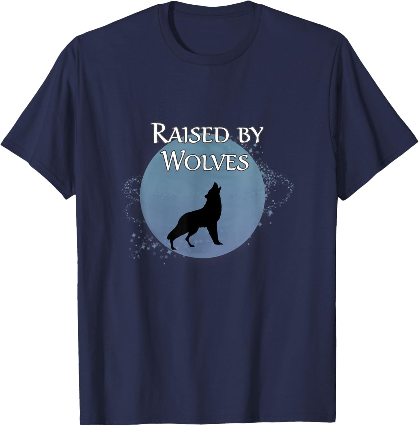 Raised by Wolves Moon Stars Wolf Howl T-Shirt - T-Shirt | Navy