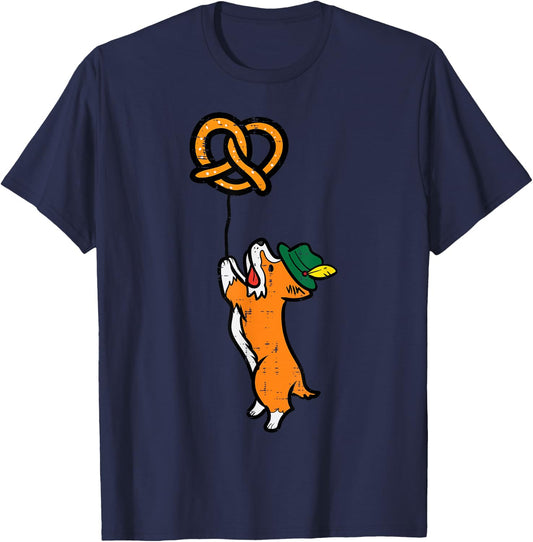 Oktoberfest Dog Corgi Pretzel German Bavarian Kids Women Men T-Shirt - T-Shirt | Navy