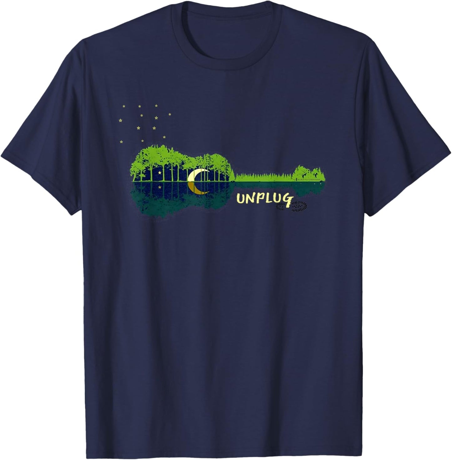 "Unplug" Acoustic Guitar Forest Outdpor Camping Apparel T-Shirt - T-Shirt | Navy
