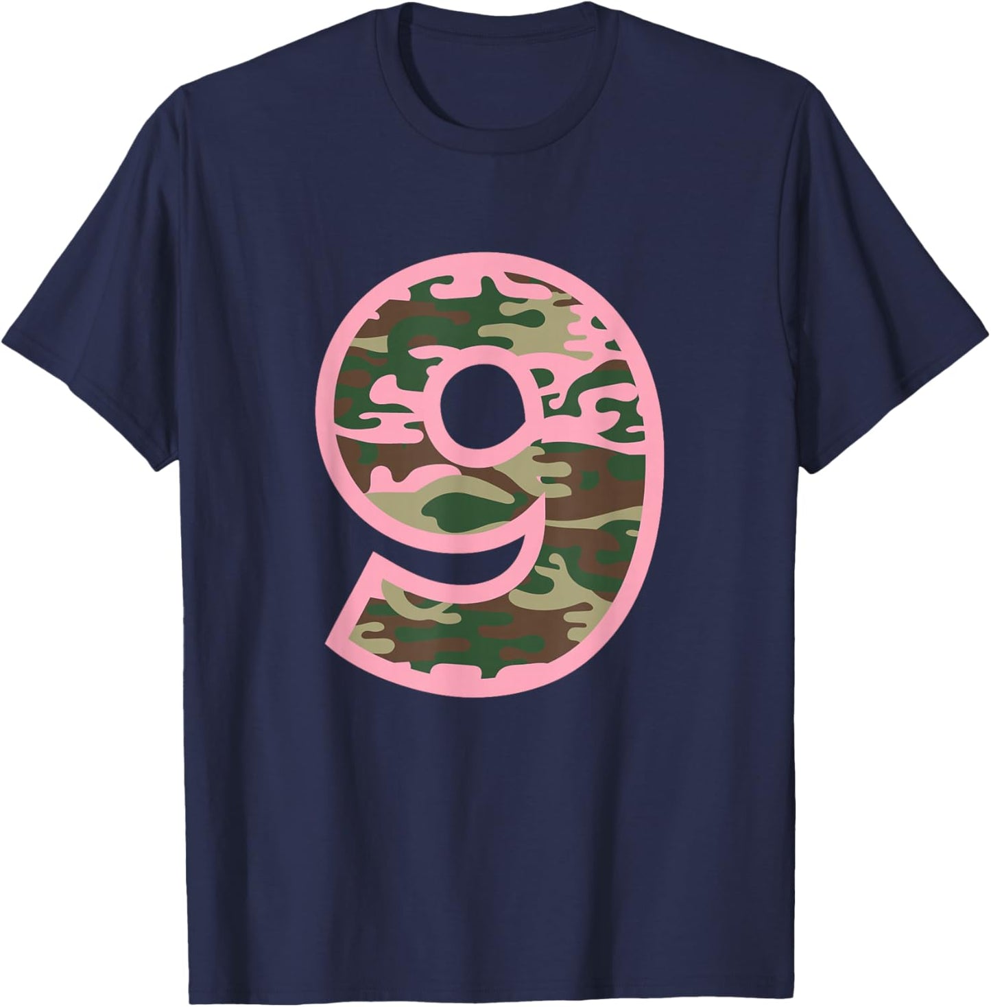 9 Ninth Birthday Army Pink Camouflage Girls Party Military T-Shirt - T-Shirt | Navy