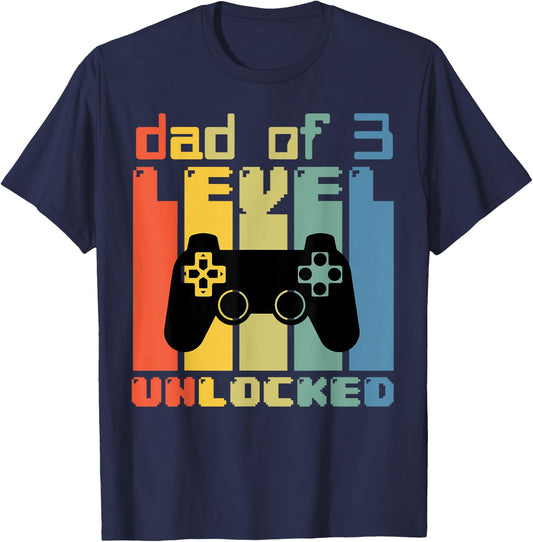 Daddy Again Leveled Up To Dad of 3 Dad Level Unlocked Gamer T-Shirt - T-Shirt | Navy