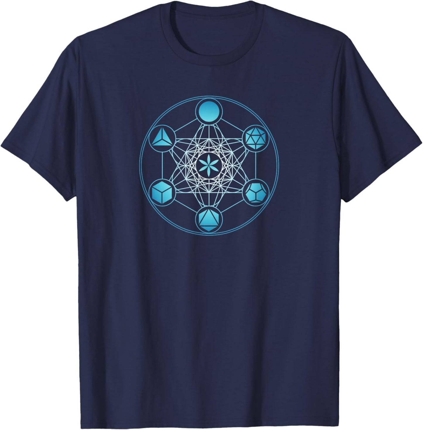 Metatrons Sacred Geometry Cube Platonic Body T-Shirt - T-Shirt | Navy