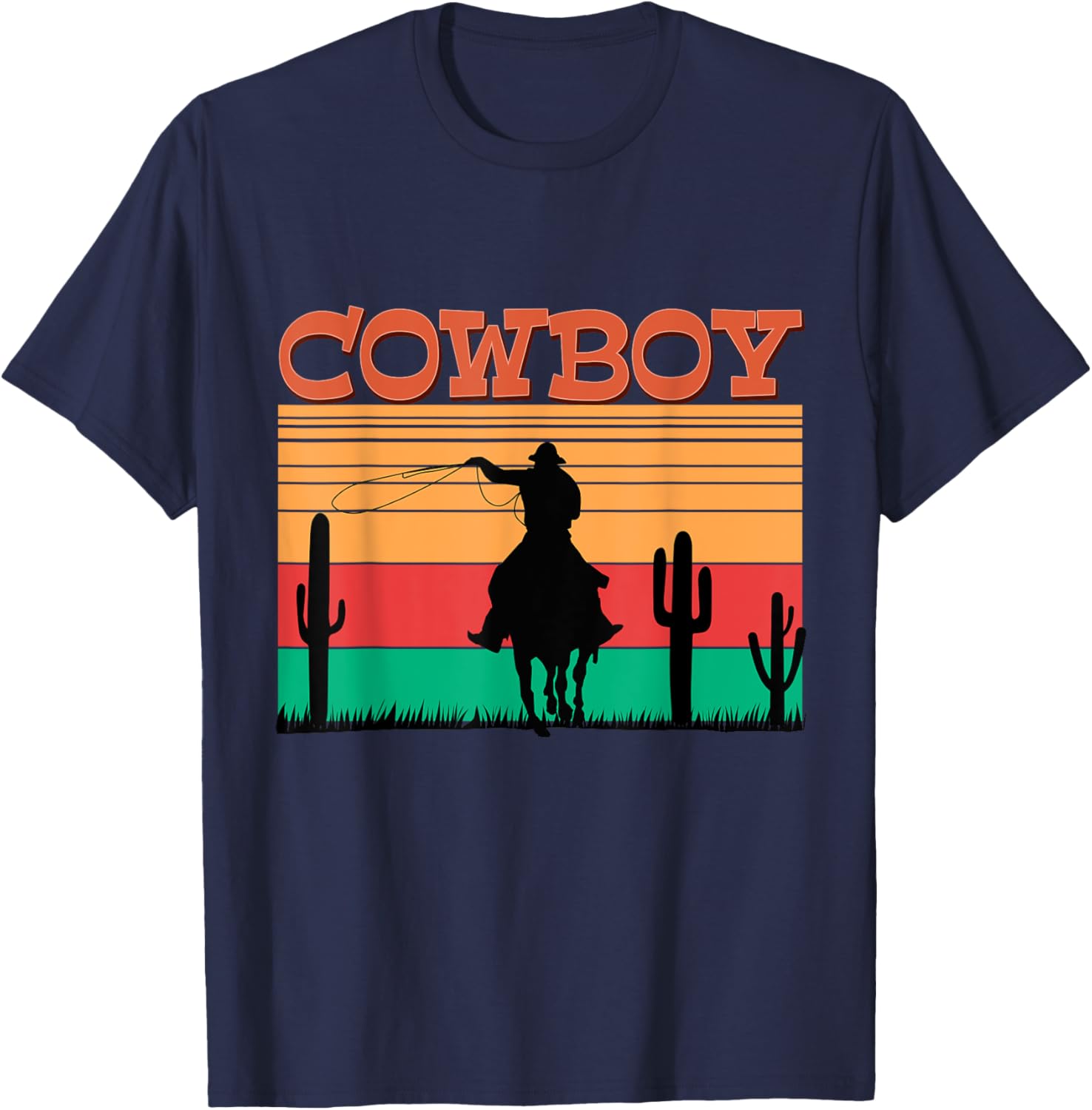 Kids Western Cowboy Rodeo Horse Retro Vintage Roping Cowboy T-Shirt - T-Shirt | Navy