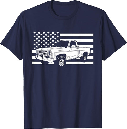 77 Square Body Truck American Flag Squarebody T-Shirt - T-Shirt | Navy