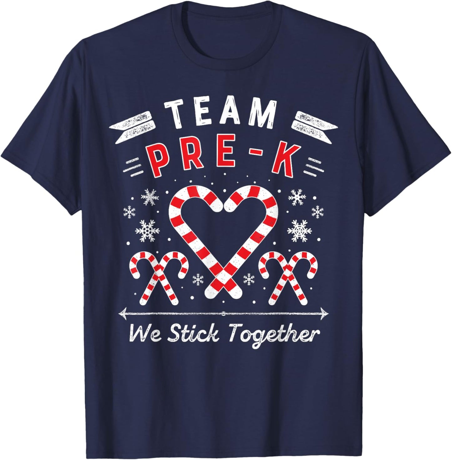 Team Pre-K Christmas Candy Cane Heart Preschool PreK Teacher Women Kids T-Shirt - T-Shirt | Navy