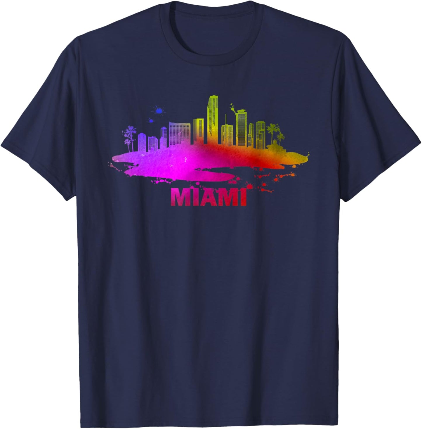 Colorful Miami Cityscape Souvenir - Miami Skyline T-Shirt - T-Shirt | Navy