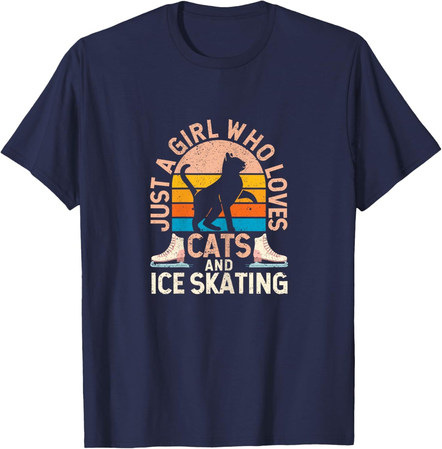 Figure Skater Cat Just A Girl Who Loves Cats And Ice Skating T-Shirt - T-Shirt | Navy