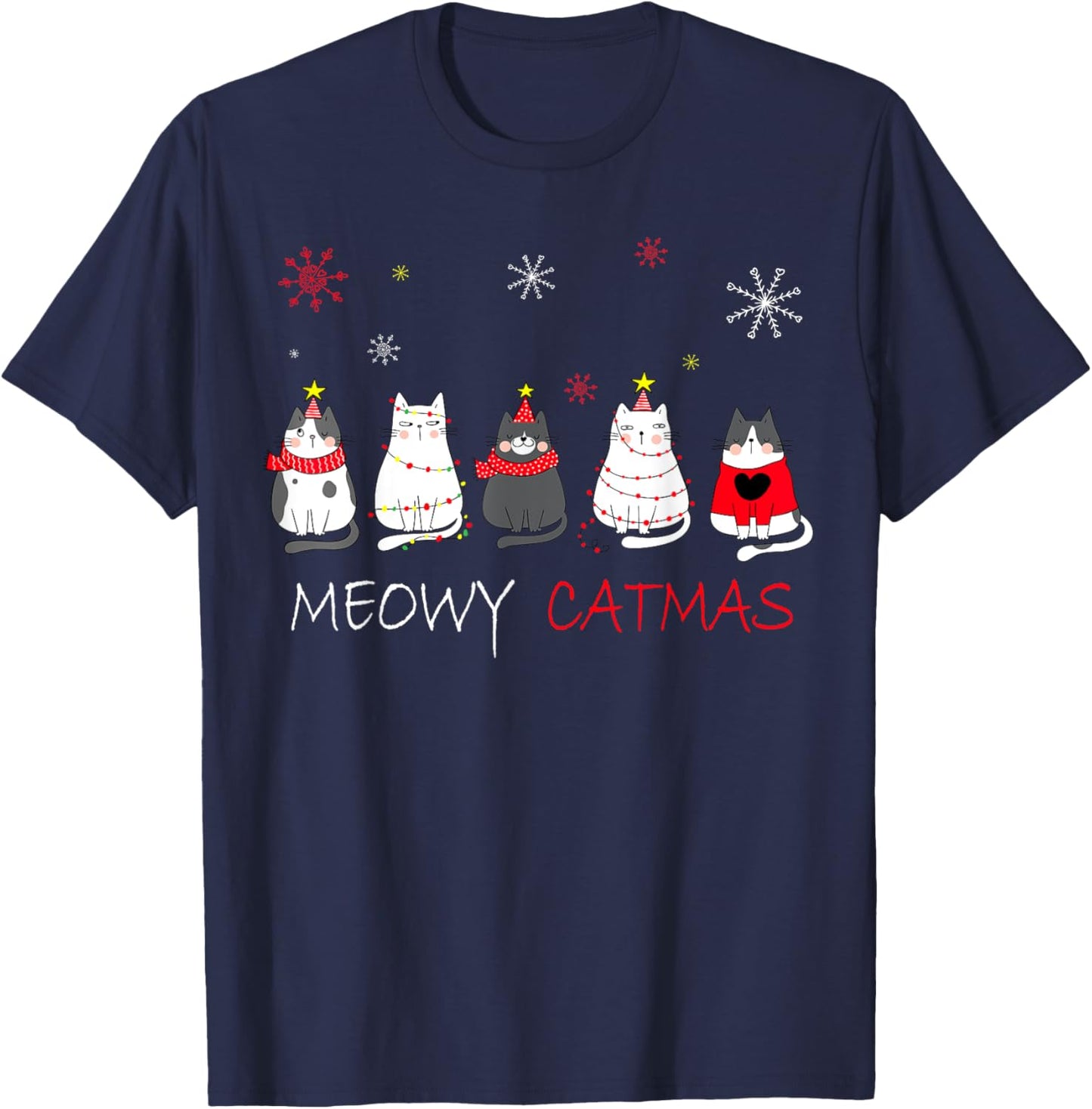 Meowy Catmas Christmas Funny Cats T-Shirt - T-Shirt | Navy
