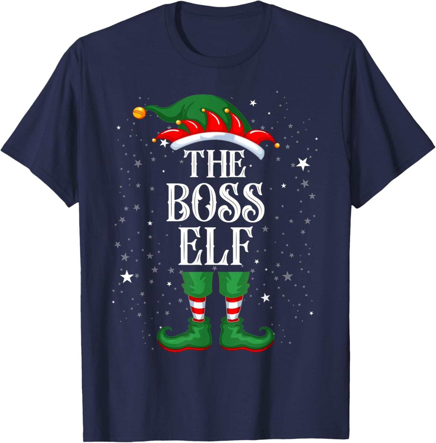 Christmas Elf Matching Family Group Funny The Boss Elf T-Shirt - T-Shirt | Navy