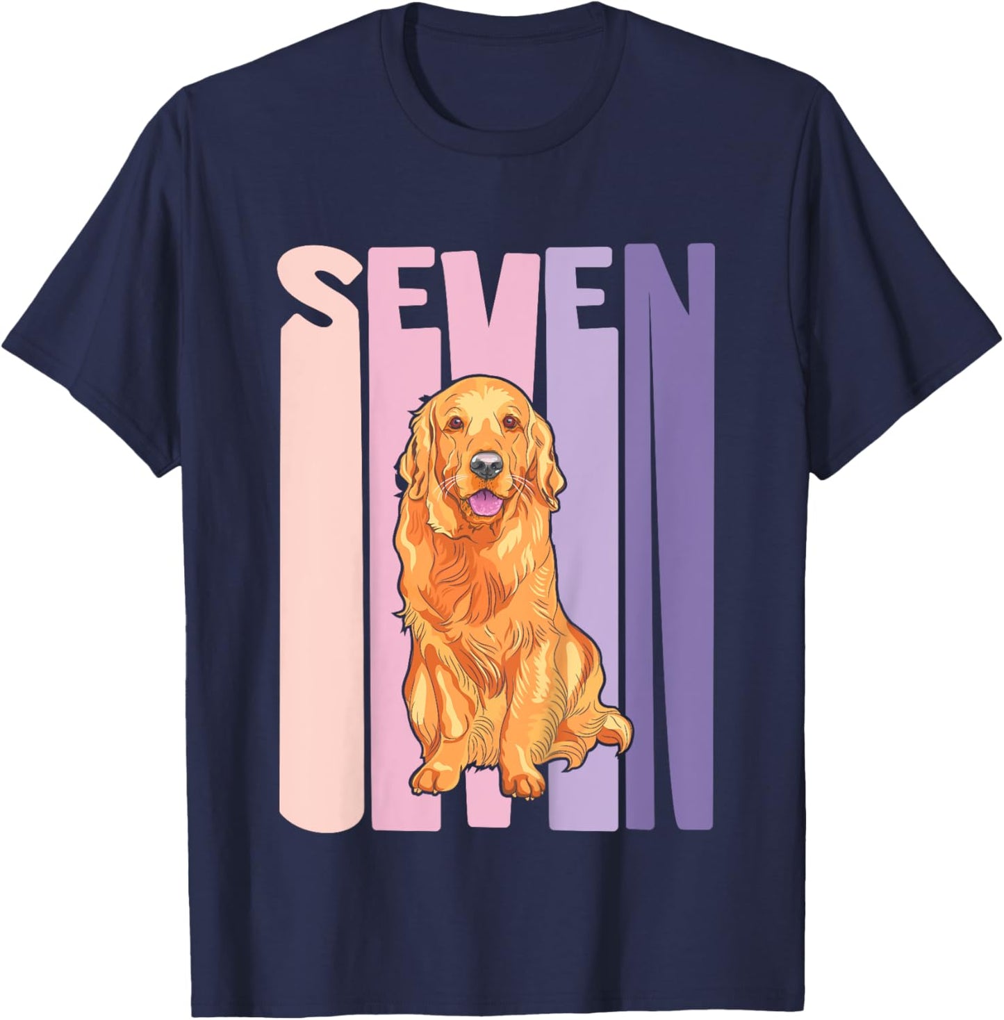 7 Year Old Golden Retriever Lover Birthday Girl T-Shirt - T-Shirt | Navy