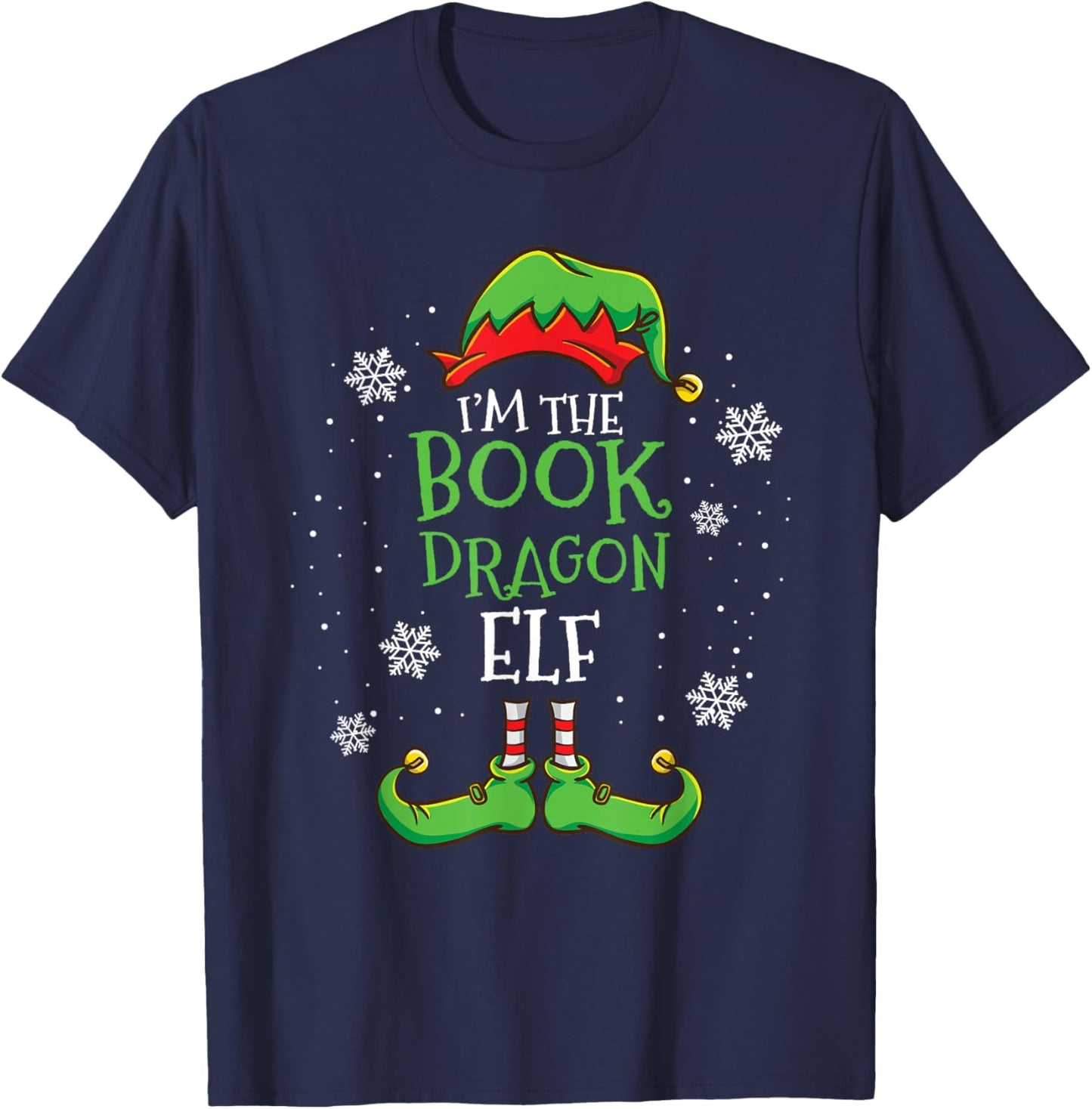 Im The Book Dragon Elf Christmas Librarian T-Shirt - T-Shirt | Navy