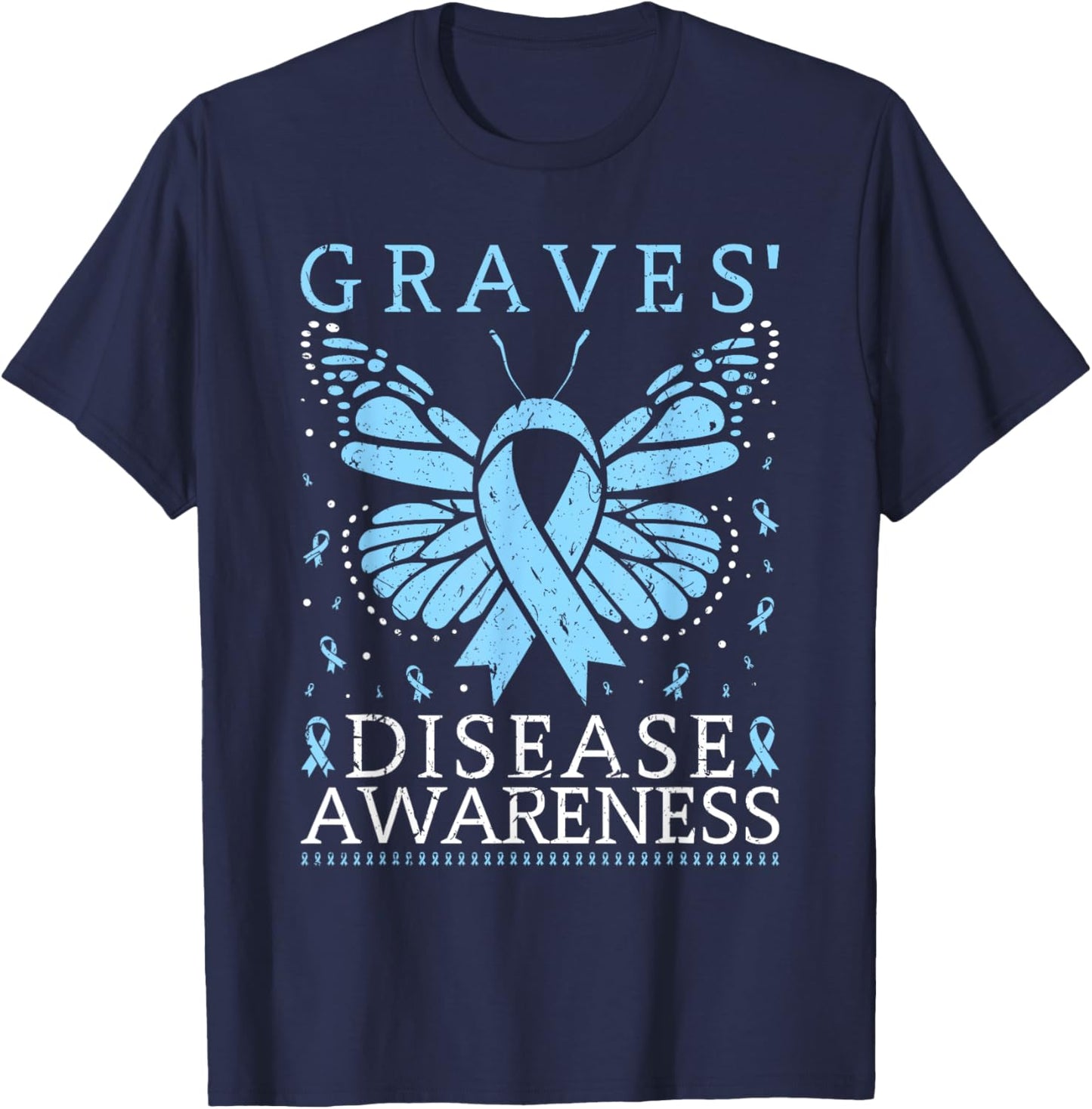 Graves Disease Awareness Butterfly Ribbon Thyroid T-Shirt - T-Shirt | Navy