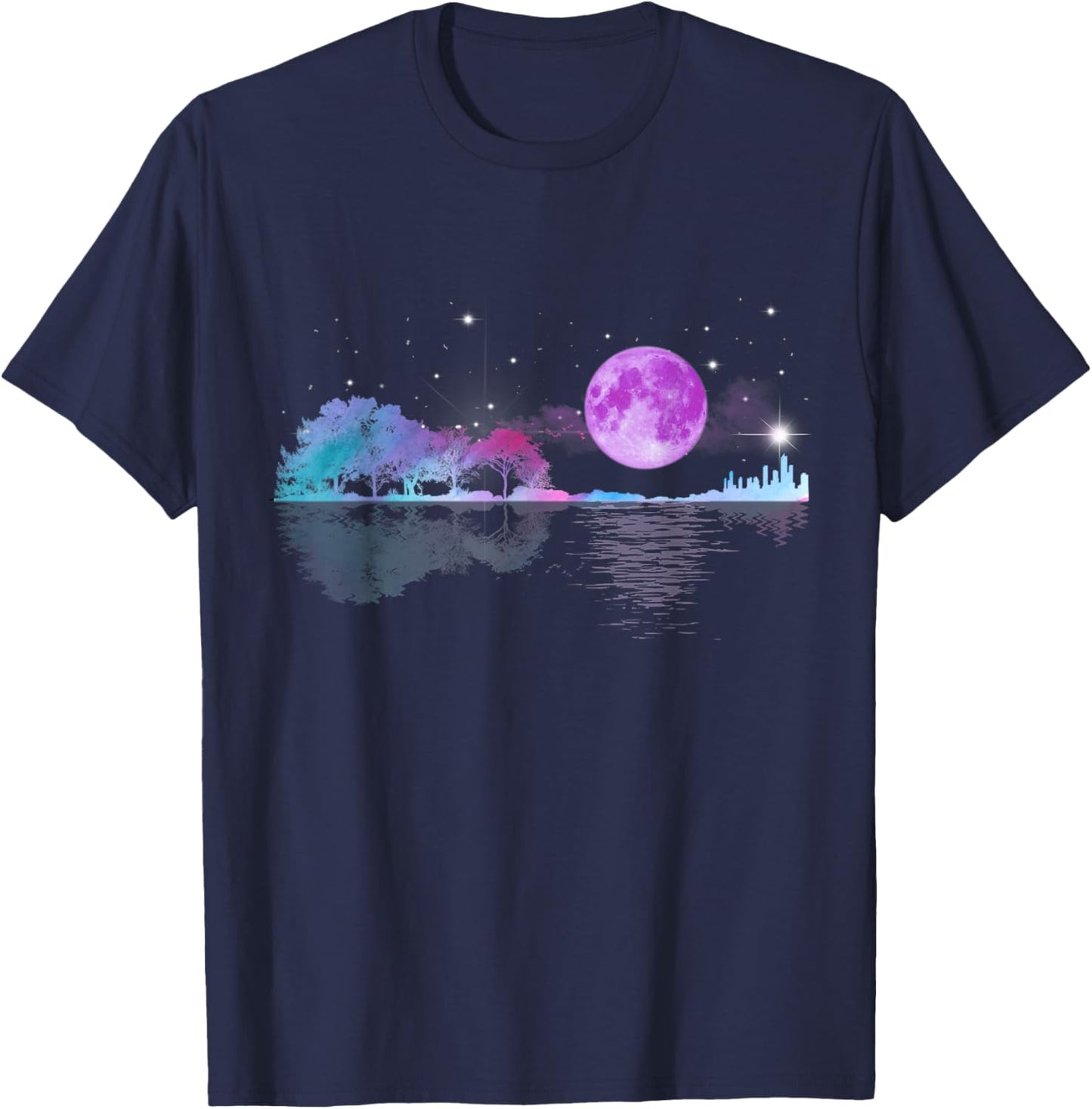 Acoustic Guitar Lake Shadow Nature Chrsitmas Xmas Guitarist T-Shirt - T-Shirt | Navy