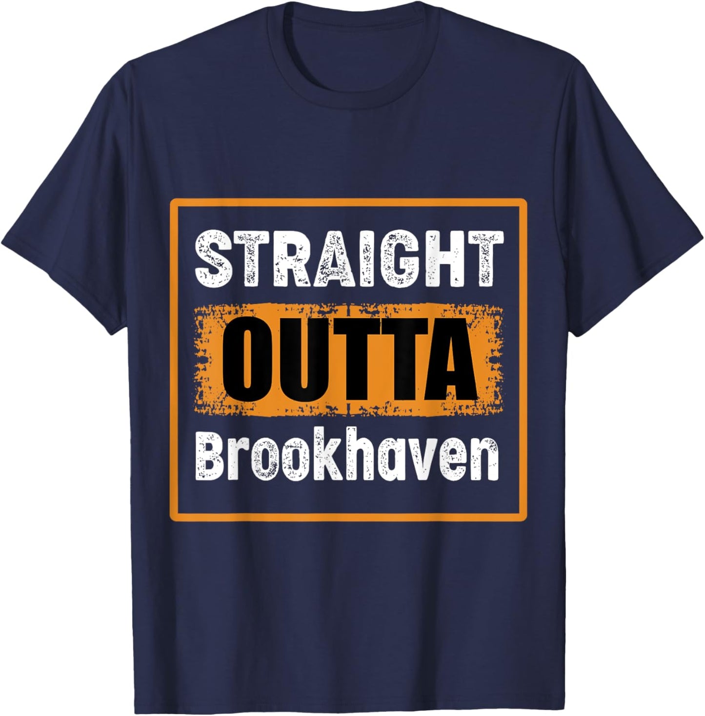 Straight Outta Brookhaven New York USA Distressed Vintage T-Shirt - T-Shirt | Navy