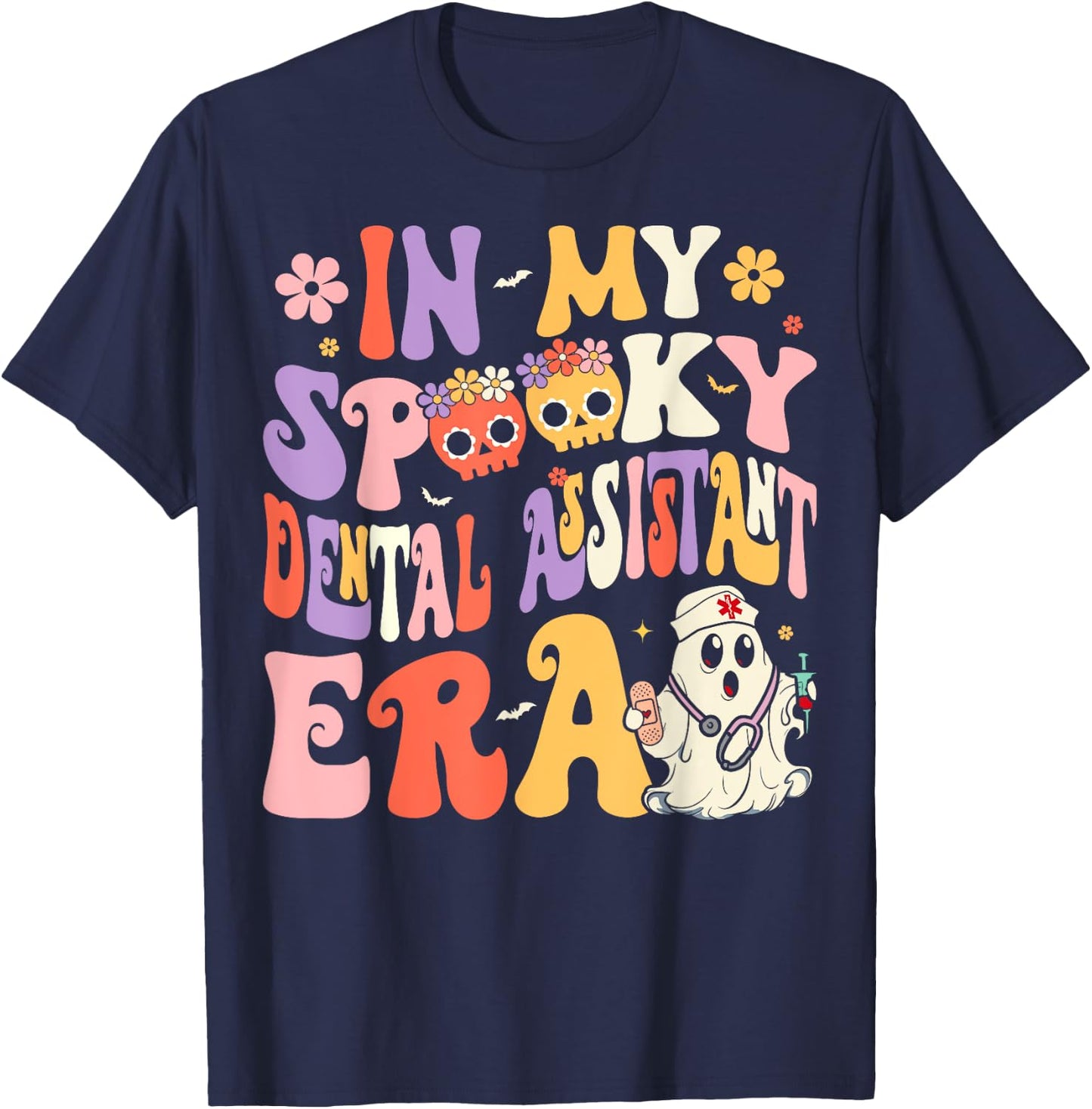 In My Spooky Dental Assistant Era Groovy Ghost Halloween T-Shirt - T-Shirt | Navy