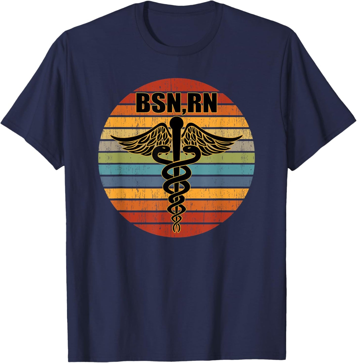 BSN Registered Nurse RN Caduceus Symbol Retro BSN, RN Role T-Shirt - T-Shirt | Navy