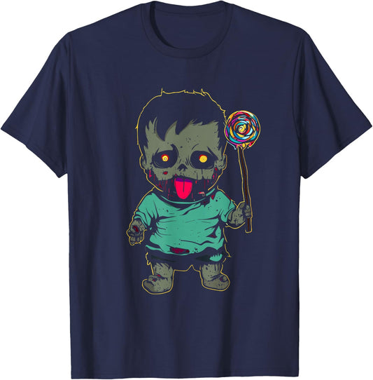 Zombie Baby With Lollipop - Spooky Monster Halloween Costume T-Shirt - T-Shirt | Navy