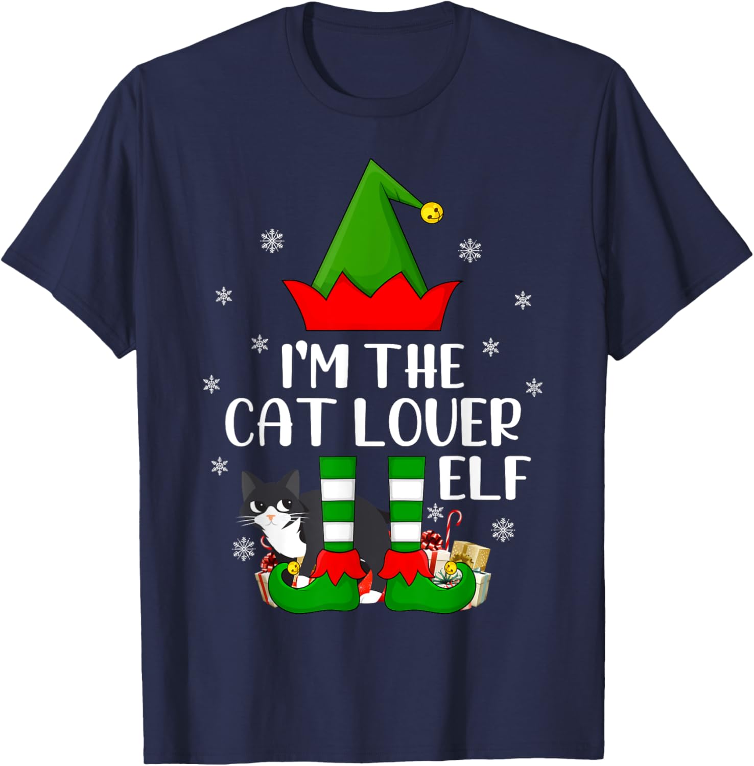 Matching Family I'm The Cat Lover Elf Christmas Women Kids T-Shirt - T-Shirt | Navy