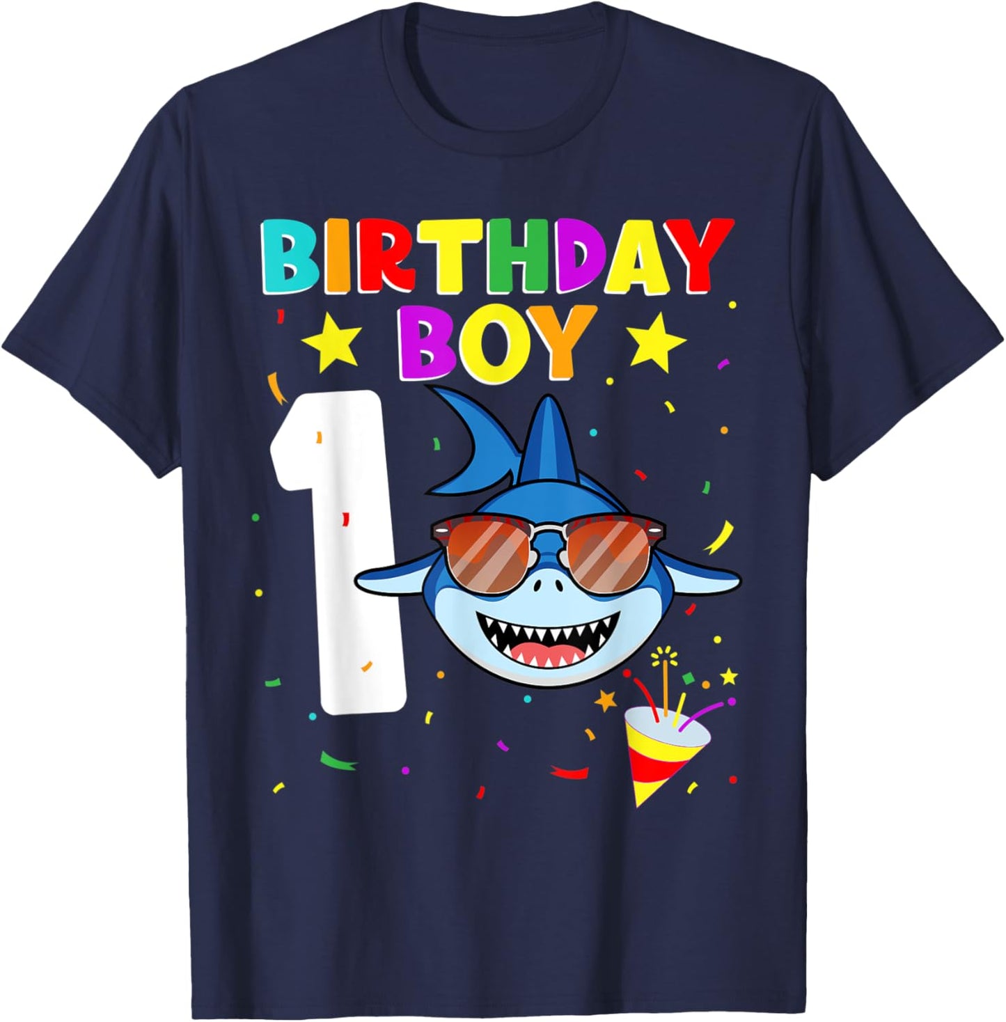 Shark Birthday 1 Year Old 1st Birthday Boy Matching Family T-Shirt - T-Shirt | Navy