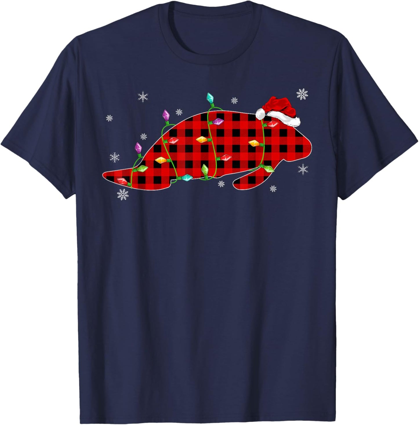 Funny Buffalo Plaid Family Matching Manatee Christmas Pajama T-Shirt - T-Shirt | Navy