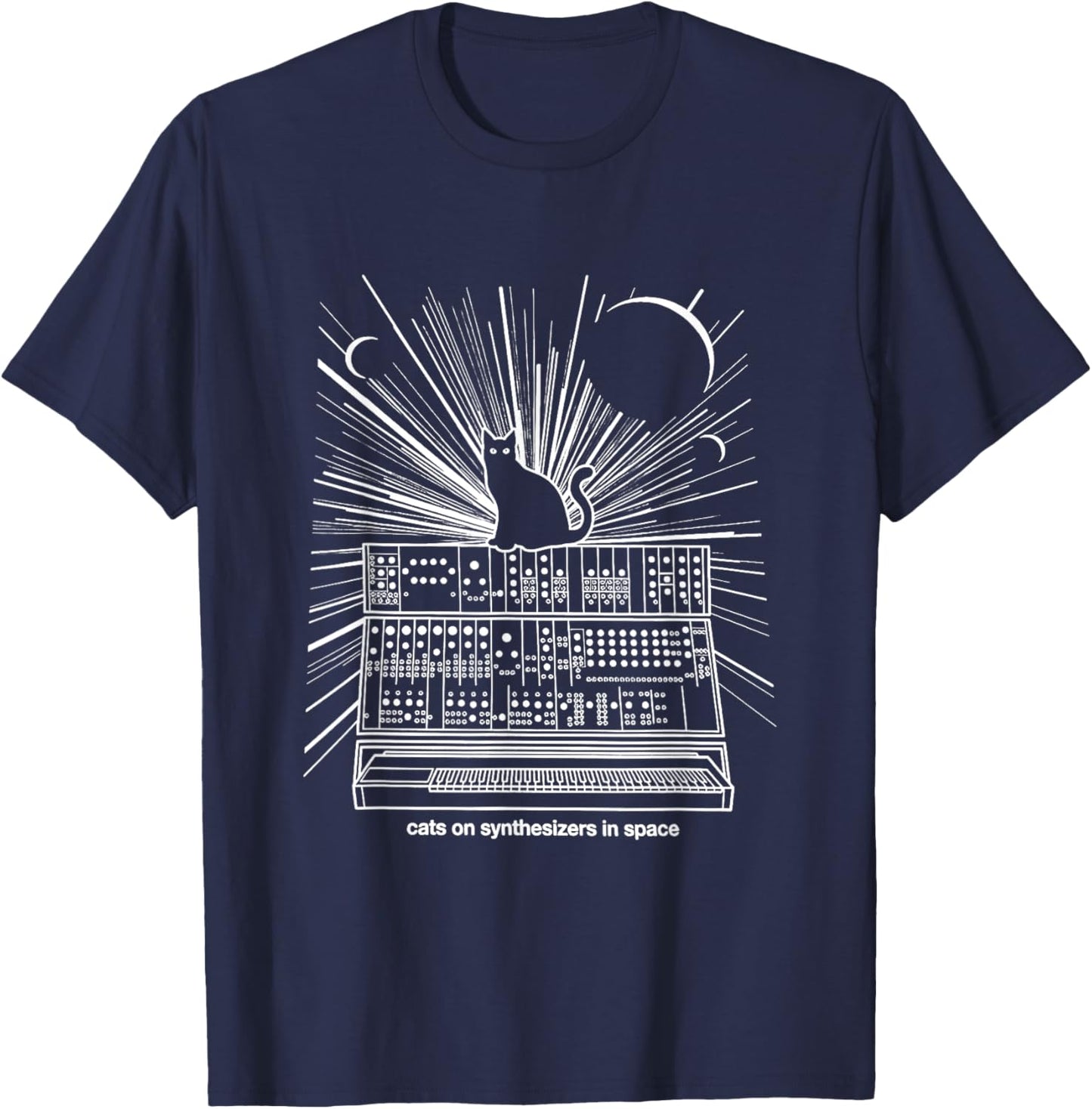 Cats On Synthesizers In Space Cat Owner Musician, Cat Lover T-Shirt - T-Shirt | Navy
