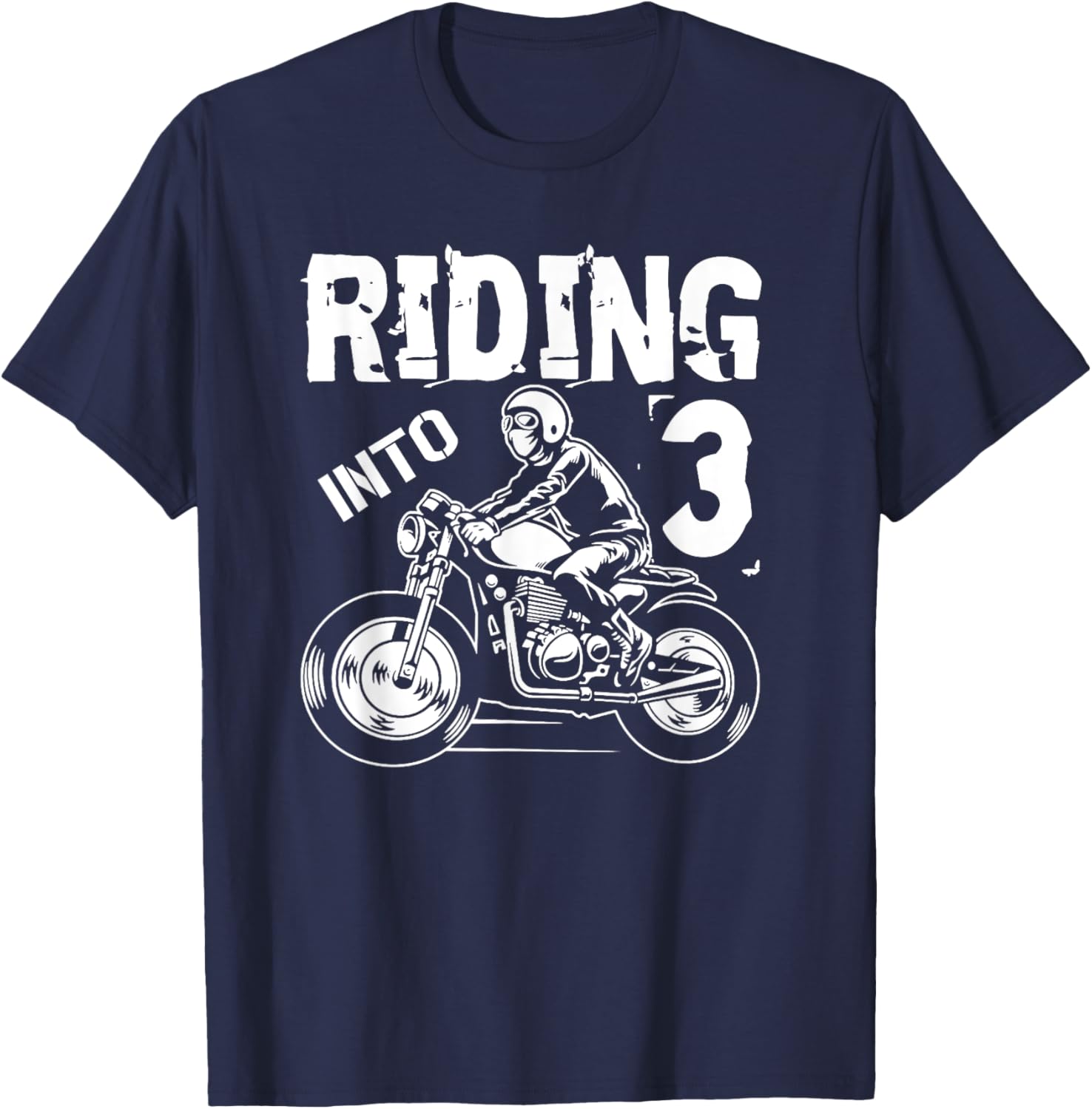 Riding Into 3 Years Old 3rd Birthday Kids Motorcycle Party T-Shirt - T-Shirt | Navy