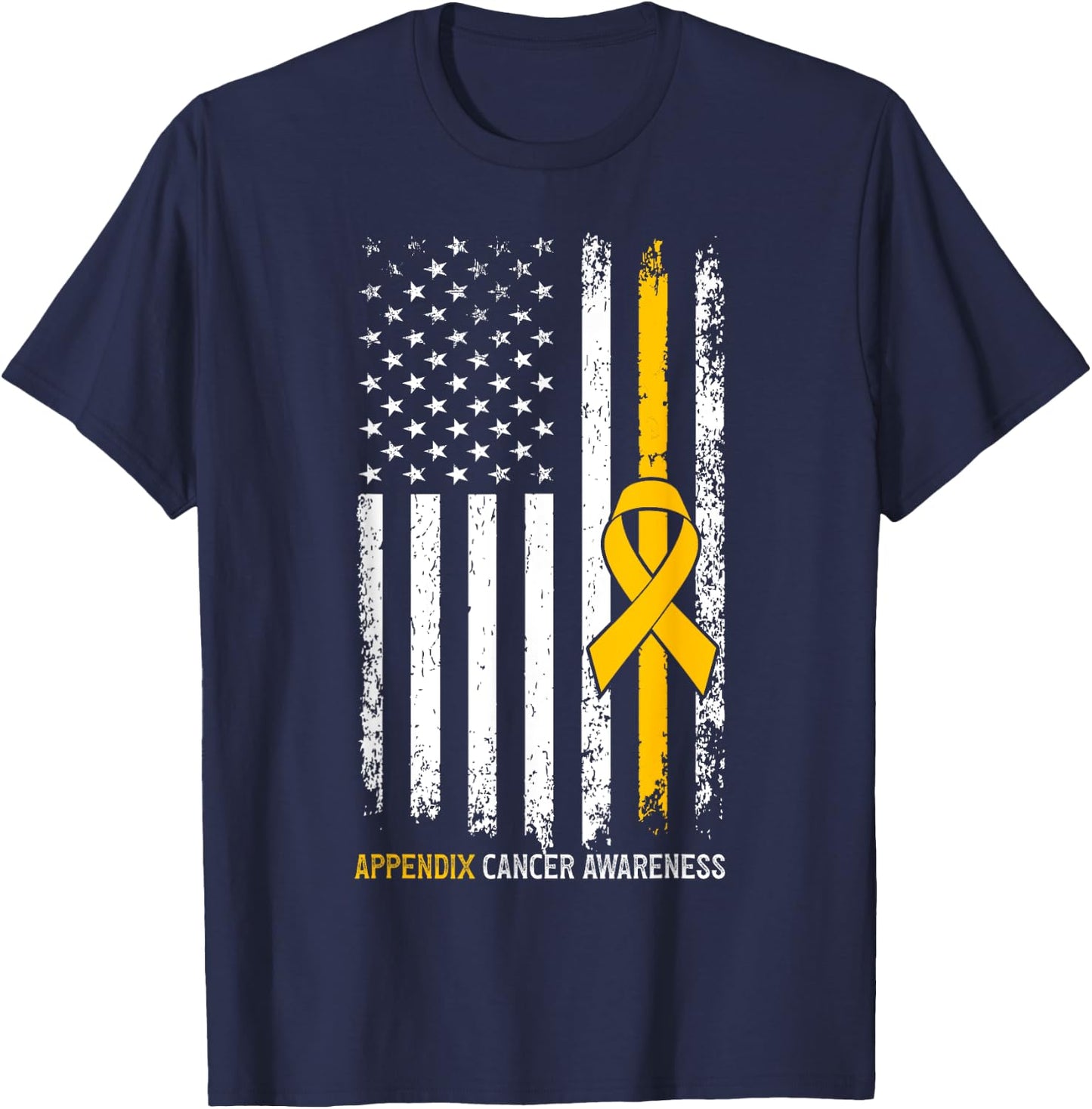 USA Flag Appendix Cancer Awareness Women Men T-Shirt - T-Shirt | Navy