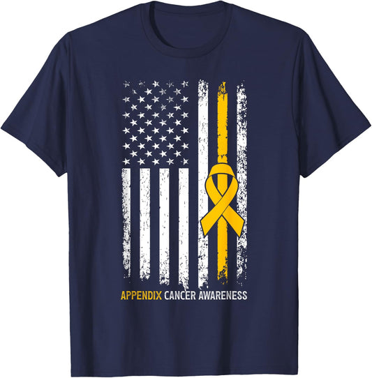 USA Flag Appendix Cancer Awareness Women Men T-Shirt - T-Shirt | Navy