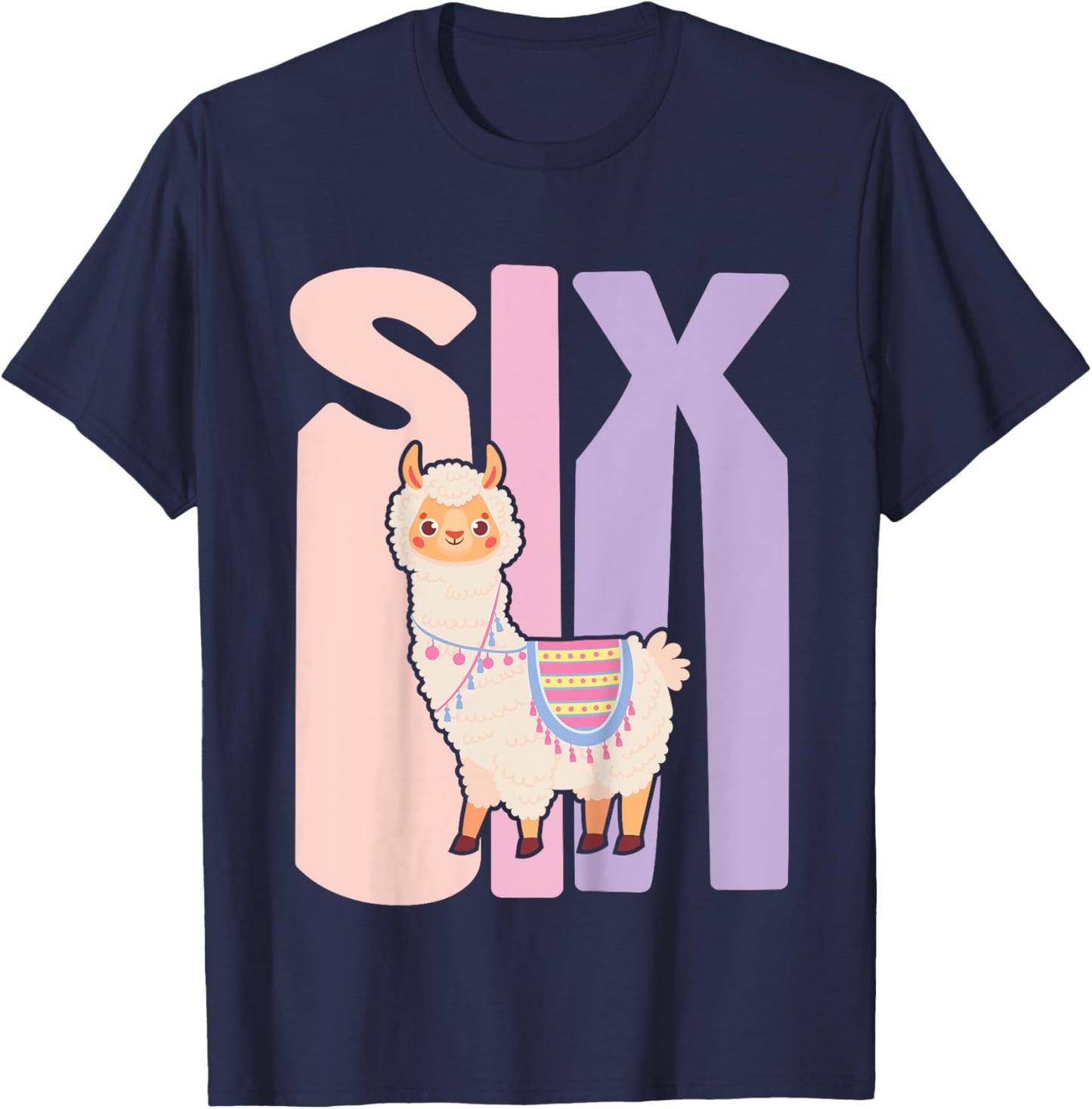 Kids 6 Year Old Cute Llama Alpaca Birthday Girl 6th B-day T-Shirt - T-Shirt | Navy