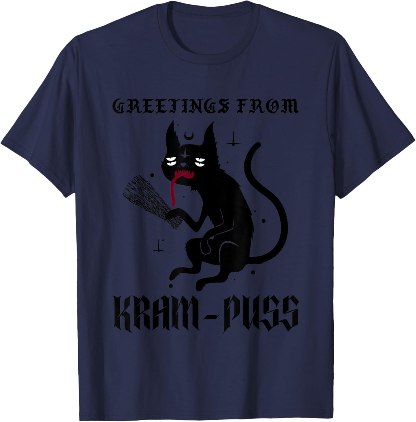 Funny Krampus Cat Christmas Greetings From Kram-Puss Pagan Women Kids T-Shirt - T-Shirt | Navy