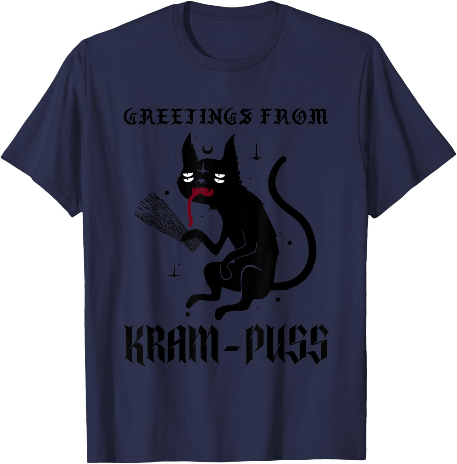 Funny Krampus Cat Christmas Greetings From Kram-Puss Pagan Women Kids T-Shirt - T-Shirt | Navy
