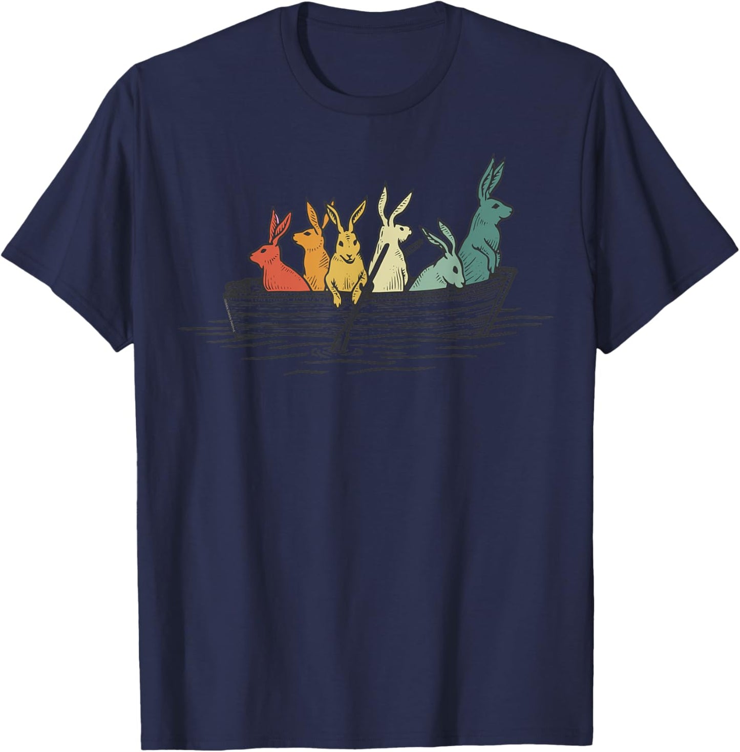 Pretty Rabbits in Retro Colors in a Boat - Bunny Rabbit T-Shirt - T-Shirt | Navy