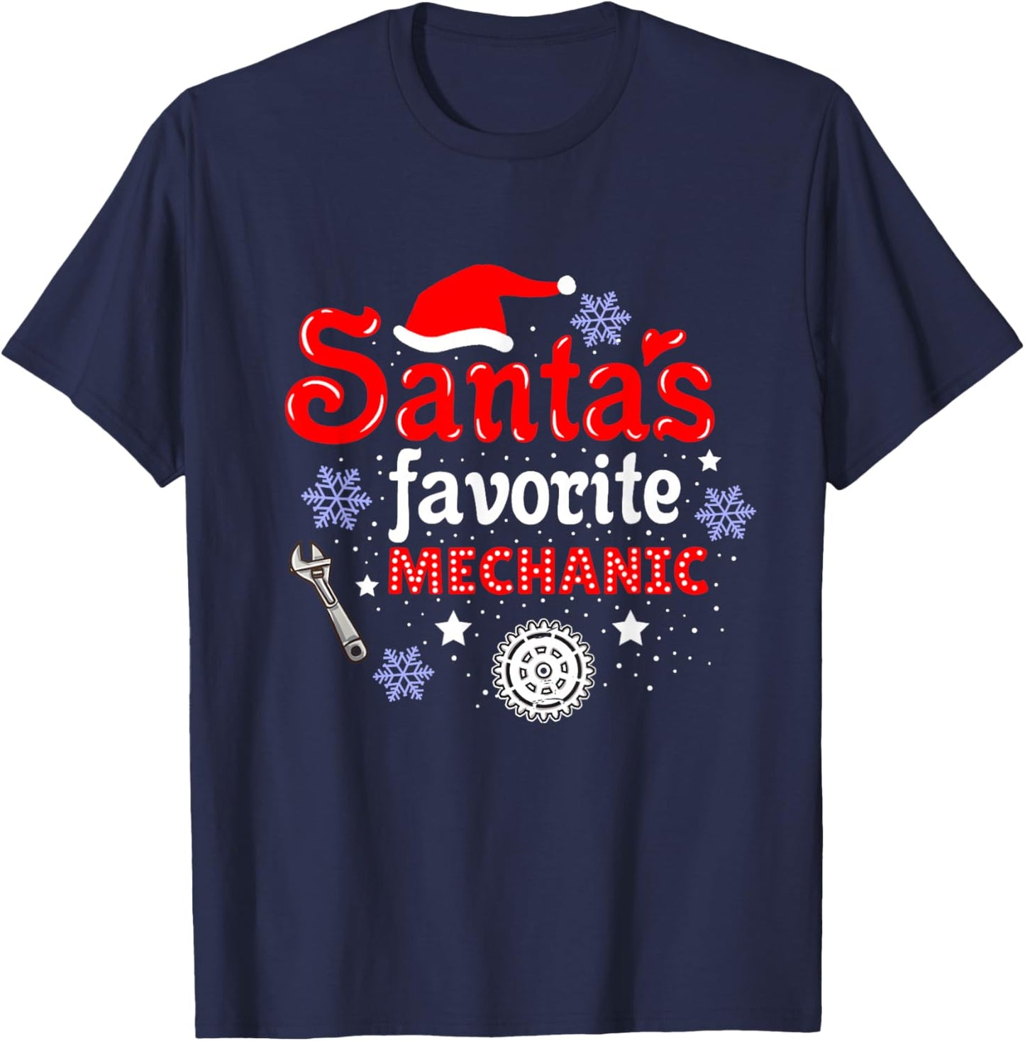 Santas Favorite Mechanic Christmas T-Shirt - T-Shirt | Navy